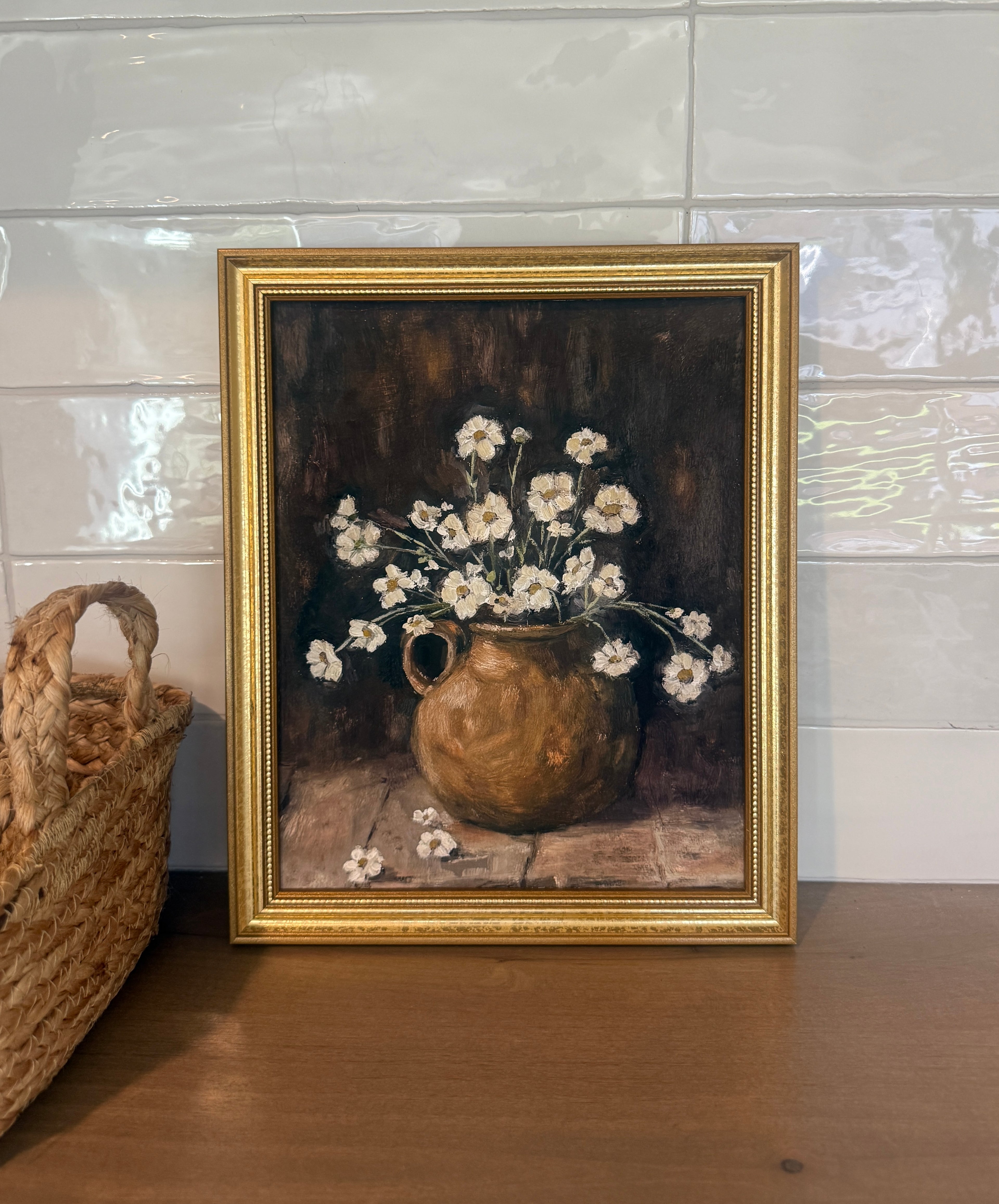 “Daisies on wood” print