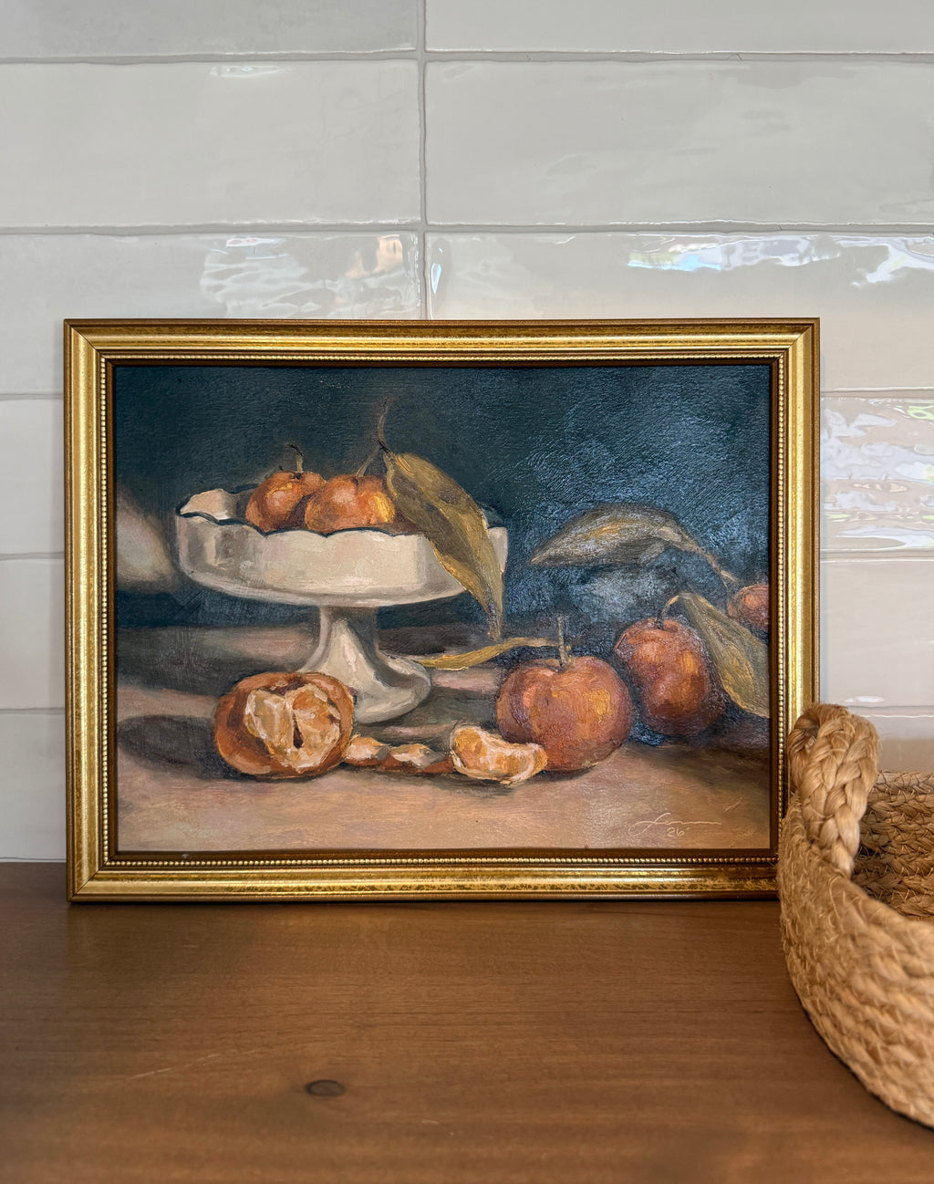 “Oranges on vintage dish” print