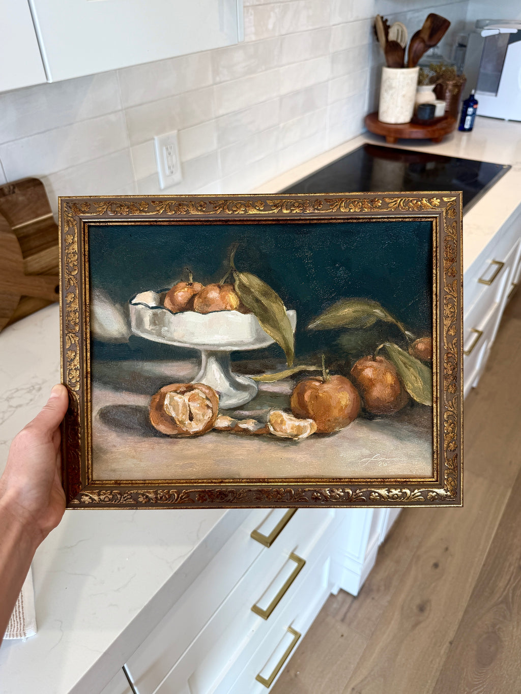 “Oranges on vintage dish” print