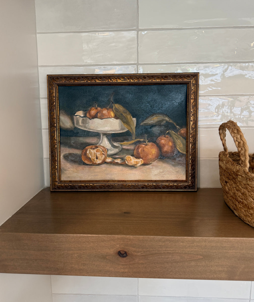 “Oranges on vintage dish” print